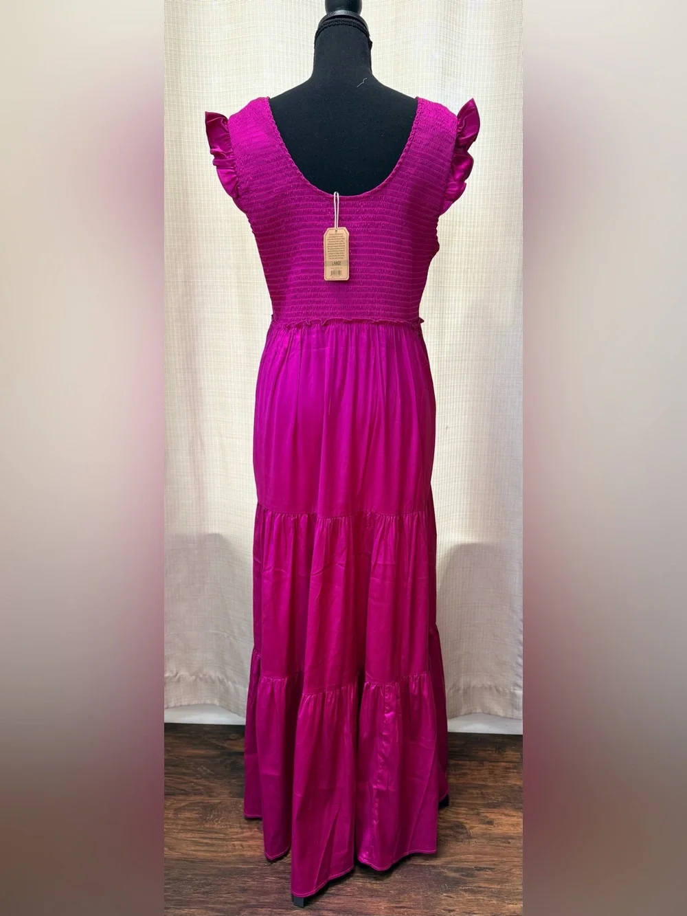 Natural Life Olivia Magenta Smocked Maxi Dress Sz L Boho Chic NWT - Picture 4 of 12